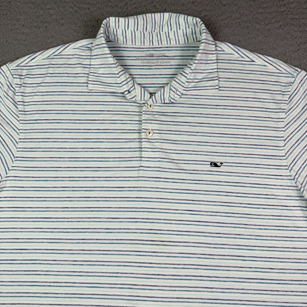 Vineyard Vines On the Go Sankaty Performance Polo Shirt Mens L Blue Green OTG